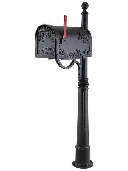 Hummingbird Curbside Mailbox with Ashland Post in Matte Black.